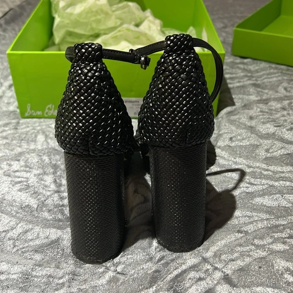 Sam Edelman Black Beaded Platform Block Heel Sandals Excellent condition